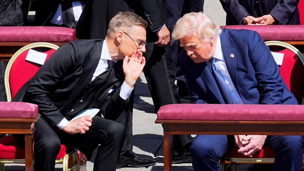 Stubb en Trump bij de uitvaart van Paus Franciscus in april.