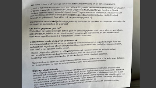 Deze brief hebben ruim 405.000 vrouwen op de mat gekregen na hack bevolkingsonderzoek