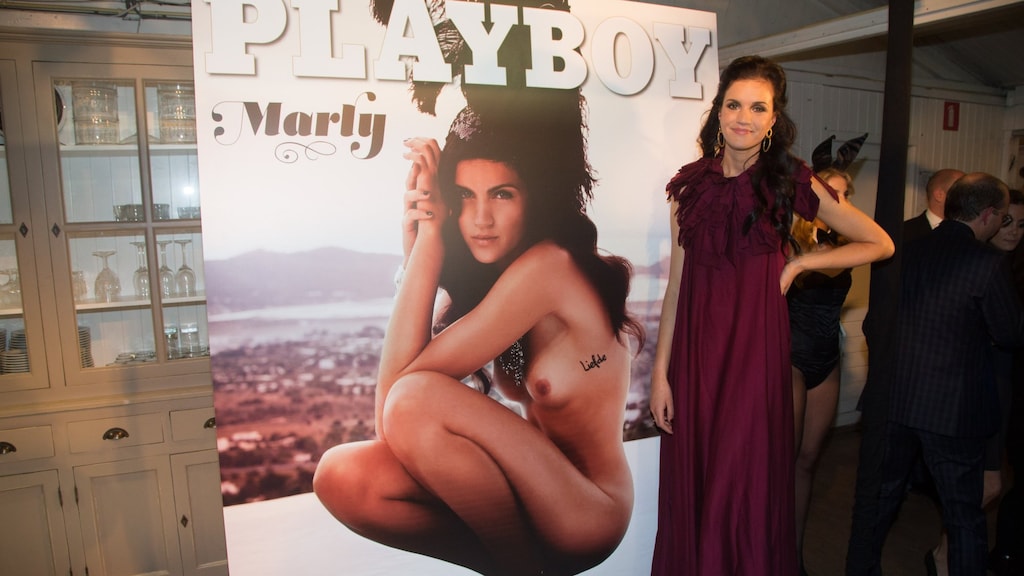Marly van der Velden tijdens coverpresentatie Playboy