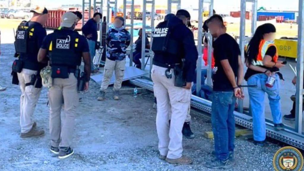 Beeld van de arrestaties van de Hyundai-werknemers.