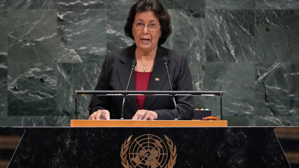 De Surinaamse president Jennifer Geerlings-Simons bij de VN-top gisteren.