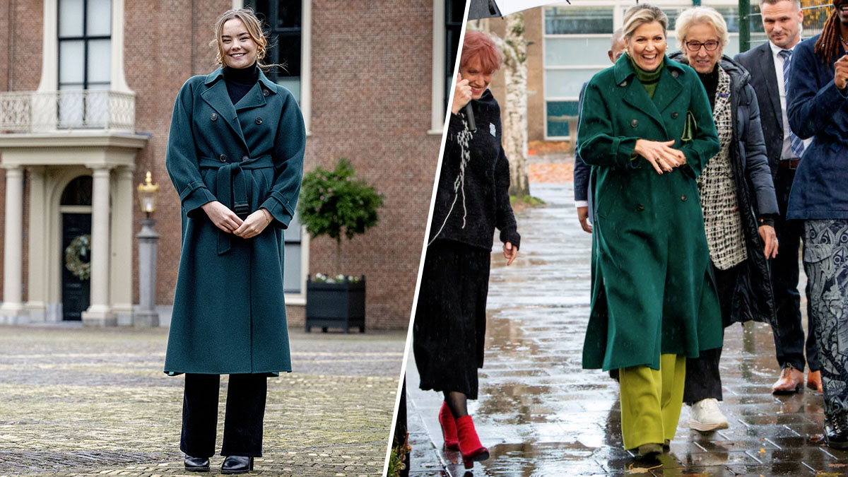 Prinses Ariane tijdens de kerstfotosessie 2023 / Koningin Máxima tijdens een werkbezoek in 2022