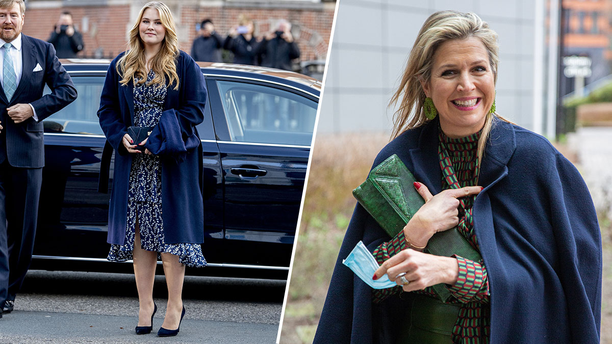 Prinses Amalia bij de binnengeleiding van de prinses van Oranje tot de Raad van State in 2021 / Koningin Máxima tijdens een werkbezoek in 2022