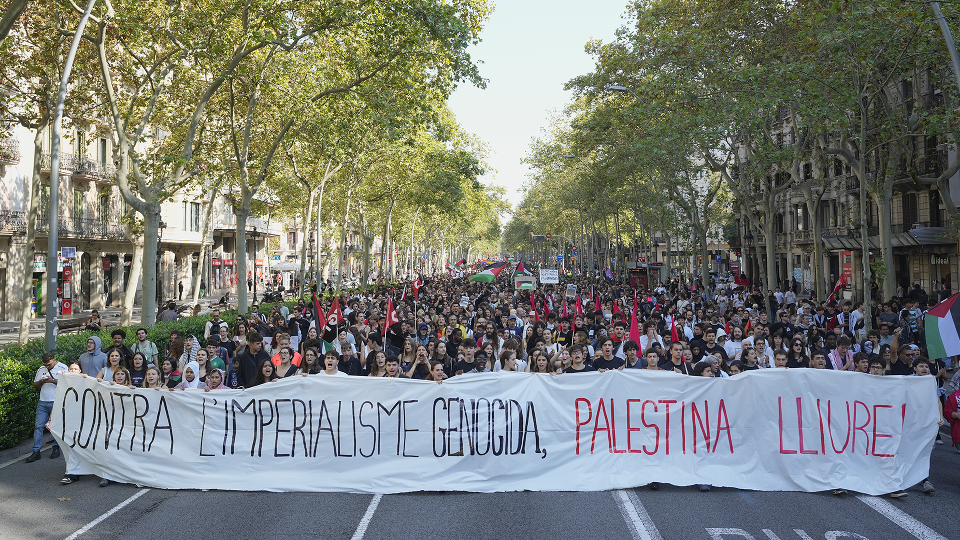 Het protest in Barcelona begon vreedzaam.