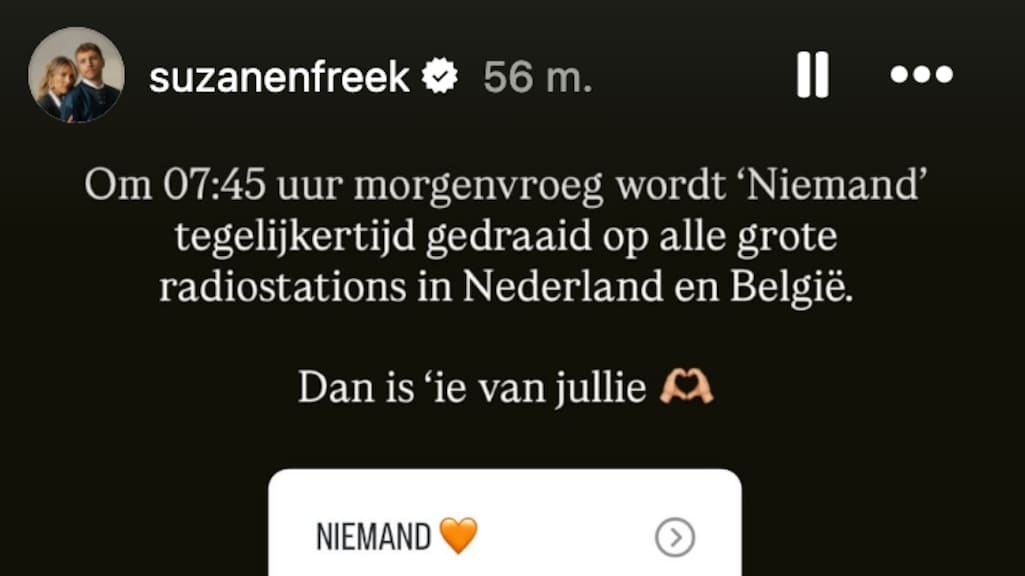Aankondiging van Suzan & Freek op Instagram Stories