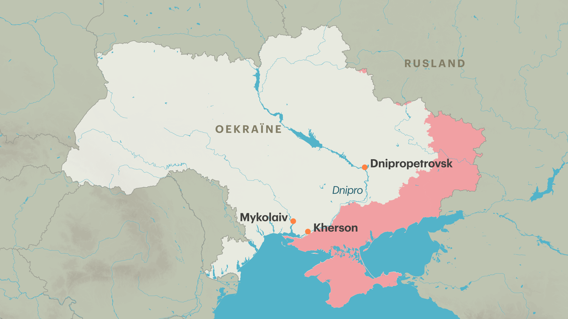 De frontlinie waar de Russische droneaanvallen plaatsvinden.