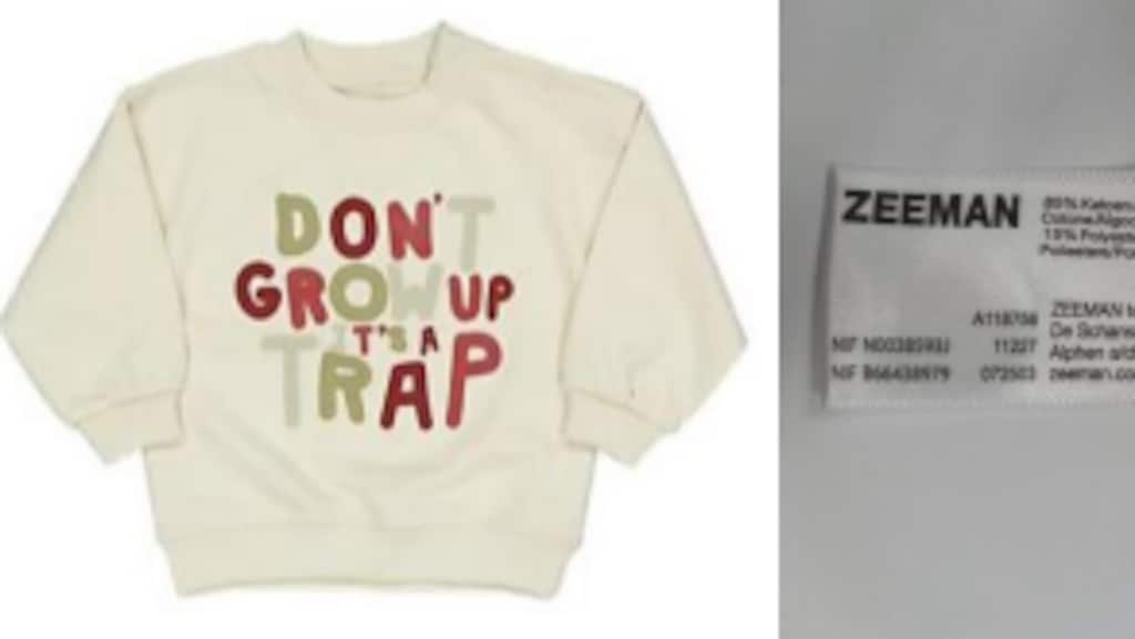 Zeeman roept 'don't grow up'-trui voor baby's terug vanwege verstikkingsgevaar