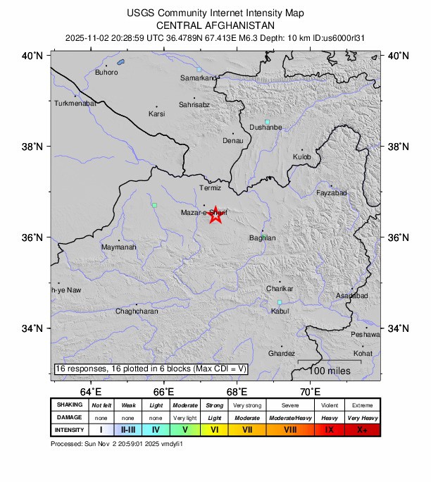De plaats van de aardbeving.