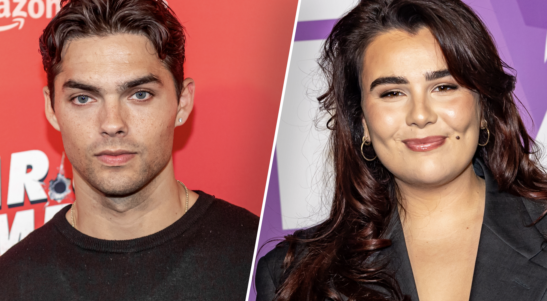 Thijs Boermans bijt in jas van Julia Heetman tijdens tv-opnames