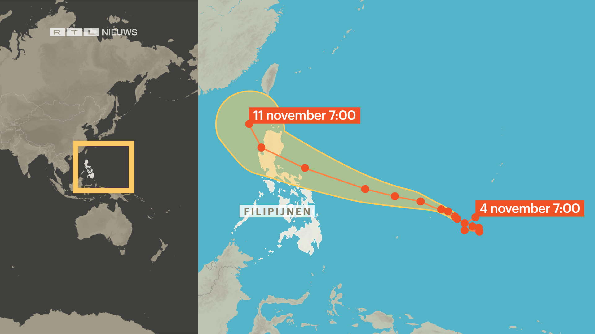 Tyfoon Fung-Wong, ook Uwan genoemd, is nu onderweg naar de Filipijnen.