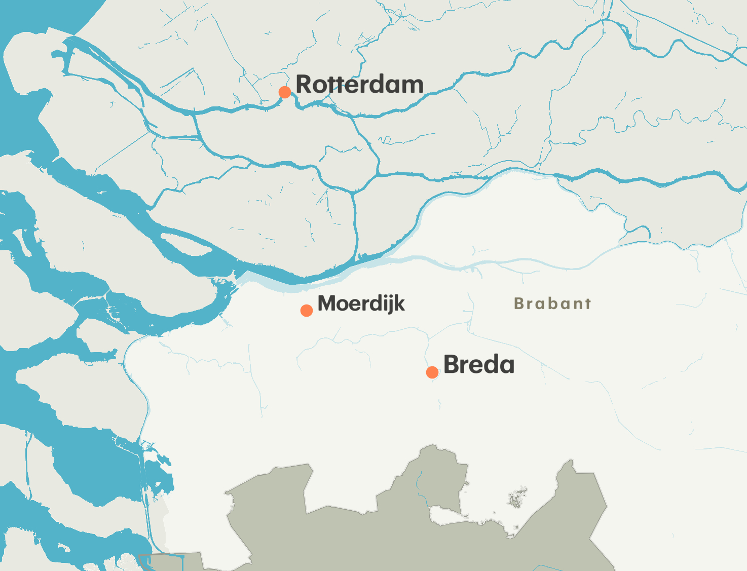 Het dorp Moerdijk ligt bij het Hollands Diep in Brabant.