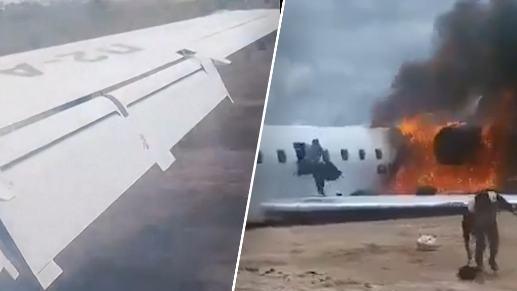 Vlammenzee na vliegtuigcrash in Congo: mensen vluchten uit toestel