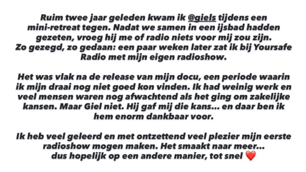 Instagram story Koen Pieter van Dijk