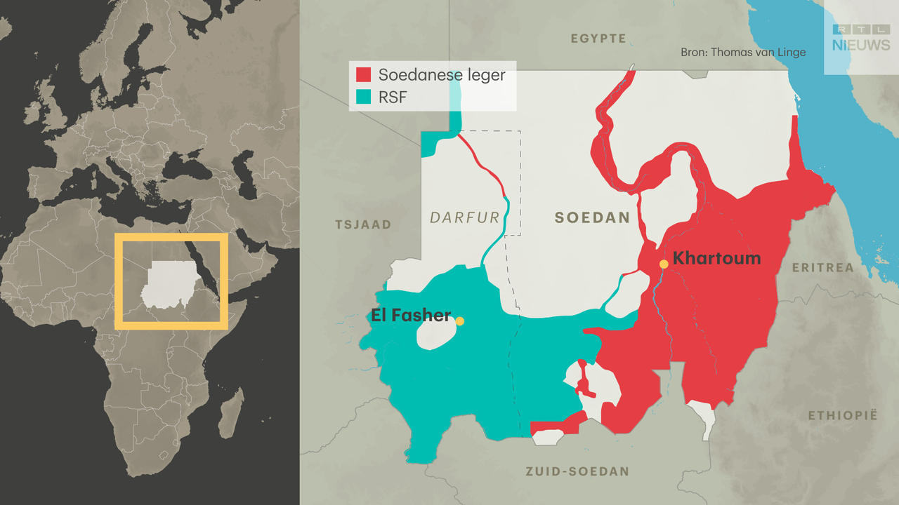 De situatie in Soedan grofweg een maand geleden. 