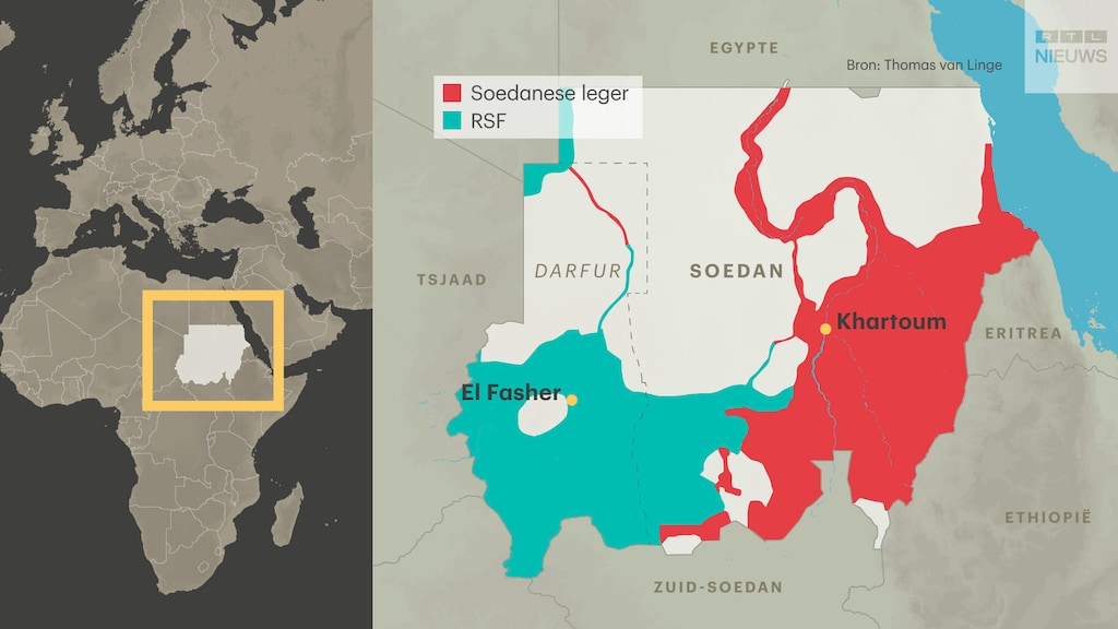 De situatie in Soedan grofweg een maand geleden.