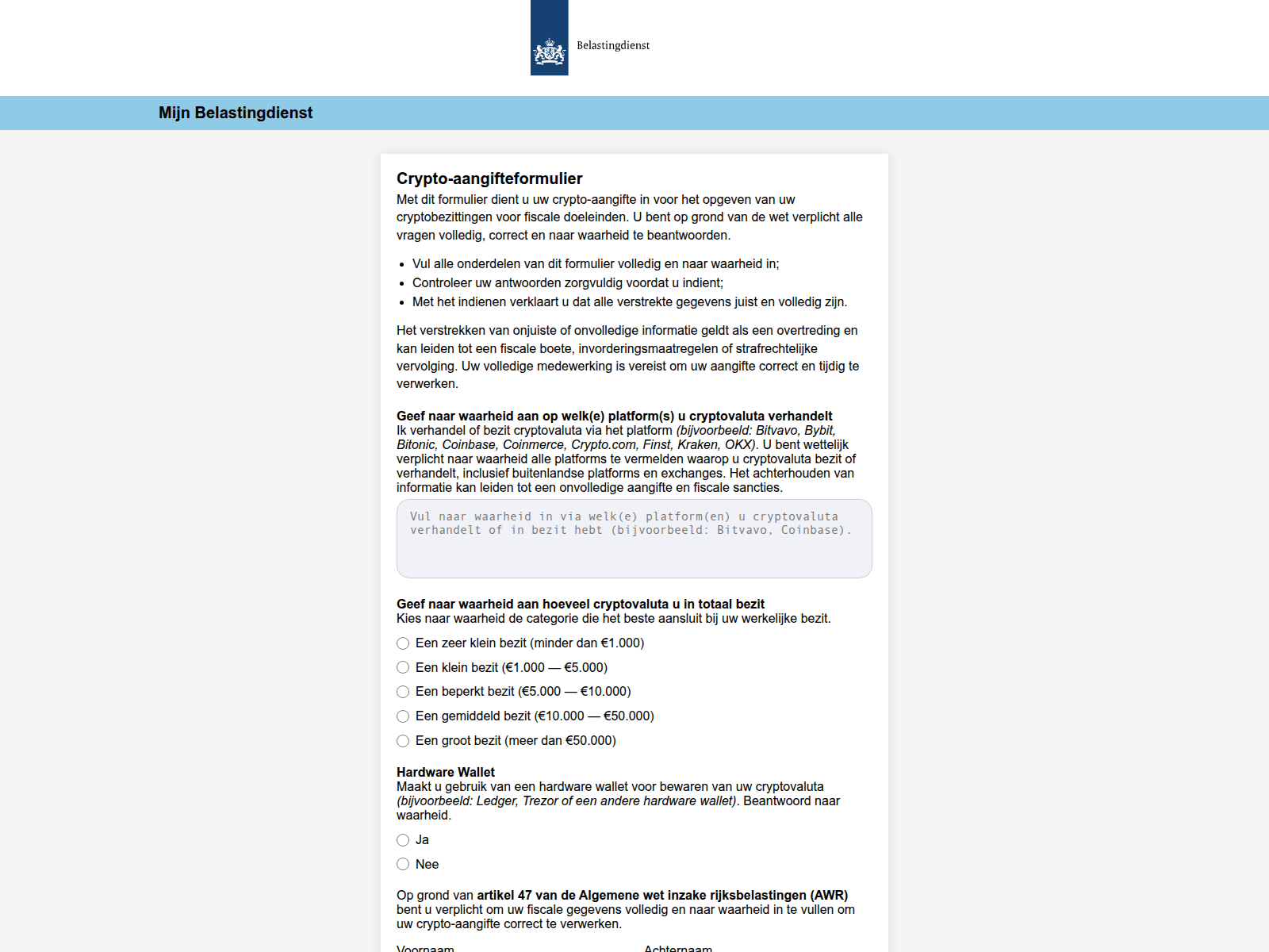 Zo ziet het nep-aangifteformulier eruit.