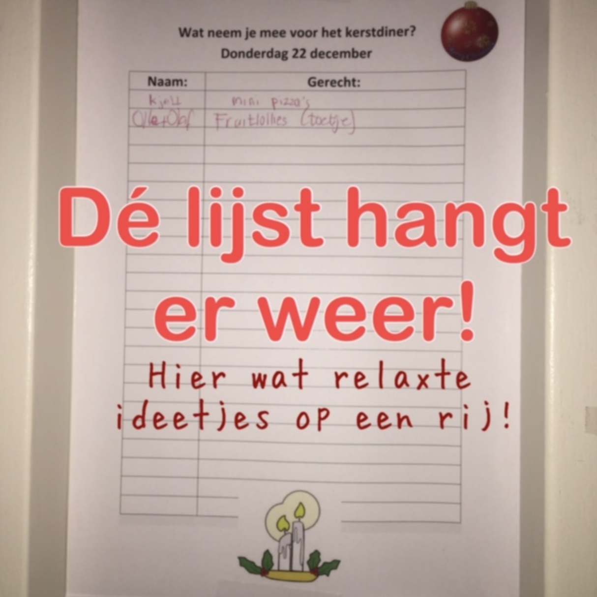 De intekenlijst op de deur van school. 