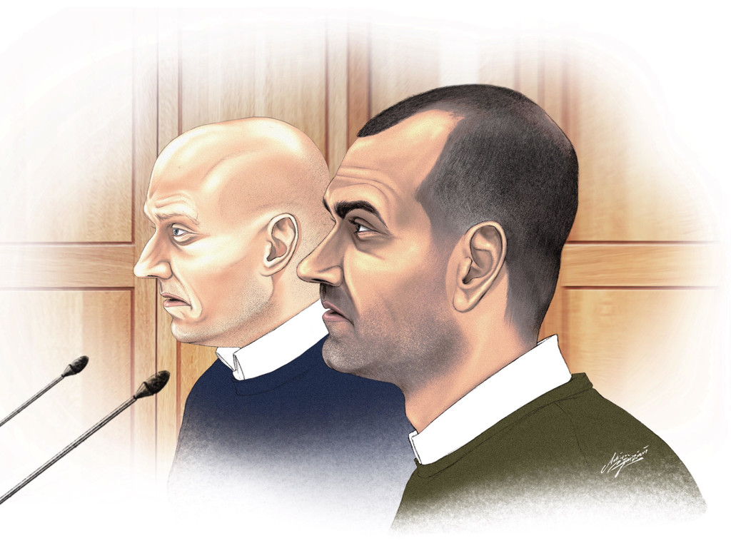 Rechtbanktekening van stint-oprichter Edwin Renzen en stint-ontwerper Peter Noorlander 