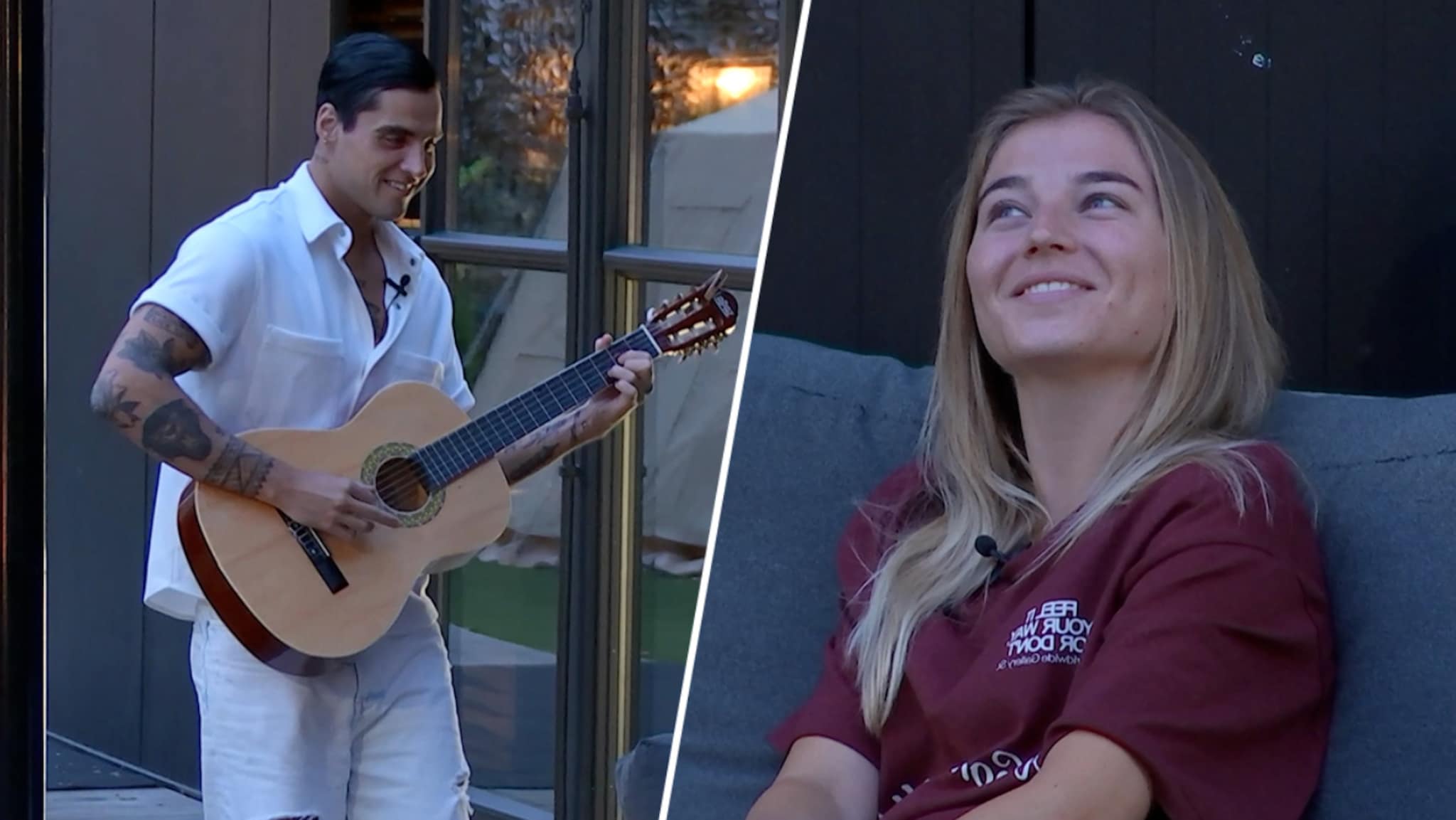 Diederik probeert het hart van Anouk te veroveren met een zwoele serenade in De Bondgenoten