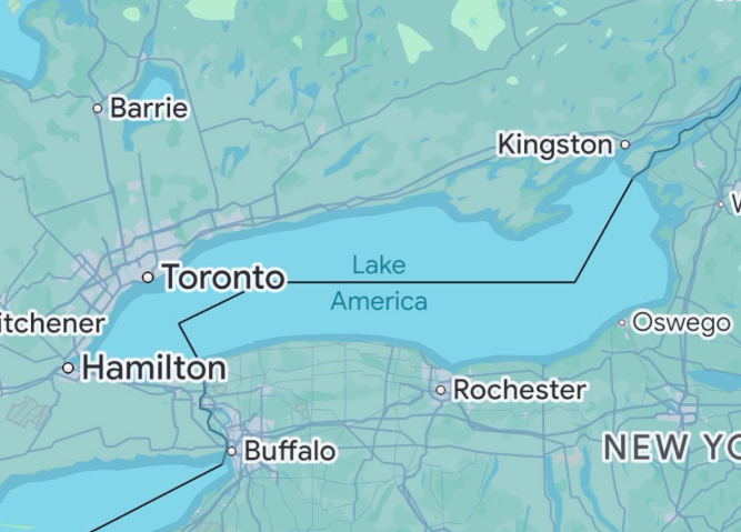 Lake Ontorio heet nu Lake America op Google Maps na besluit van Trump