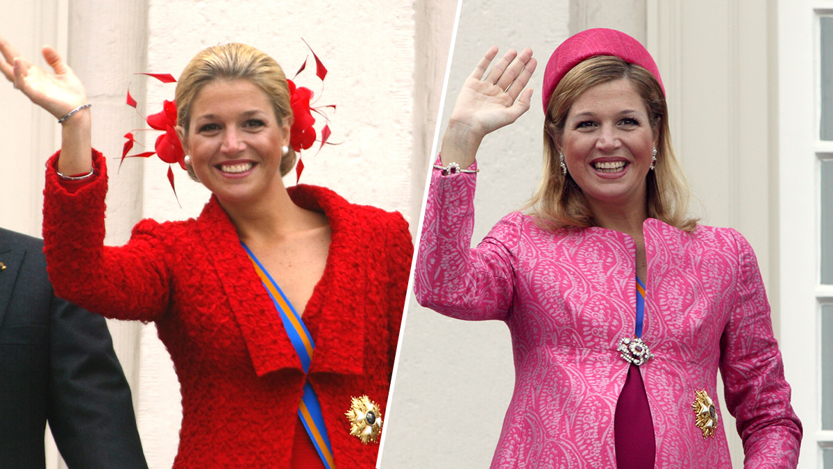 Koningin Máxima tijdens Prinsjesdag in 2002 (L) en 2003 (R)