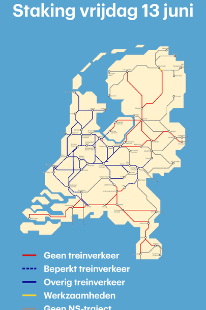 Hier zie je in welke gebieden geen of minder treinen rijden.
